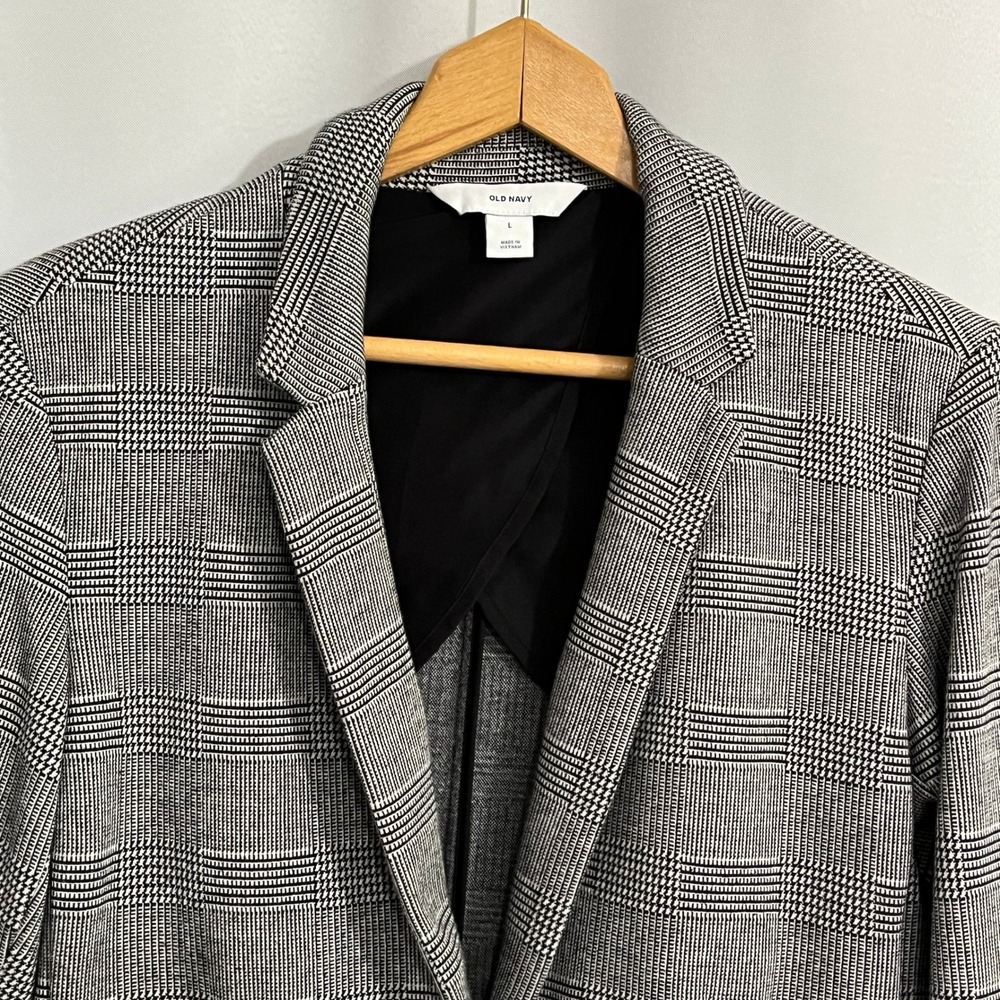 Old Navy Blazer Womens L Black White Glen Plaid Single Button Academia Office - Picture 8 of 13